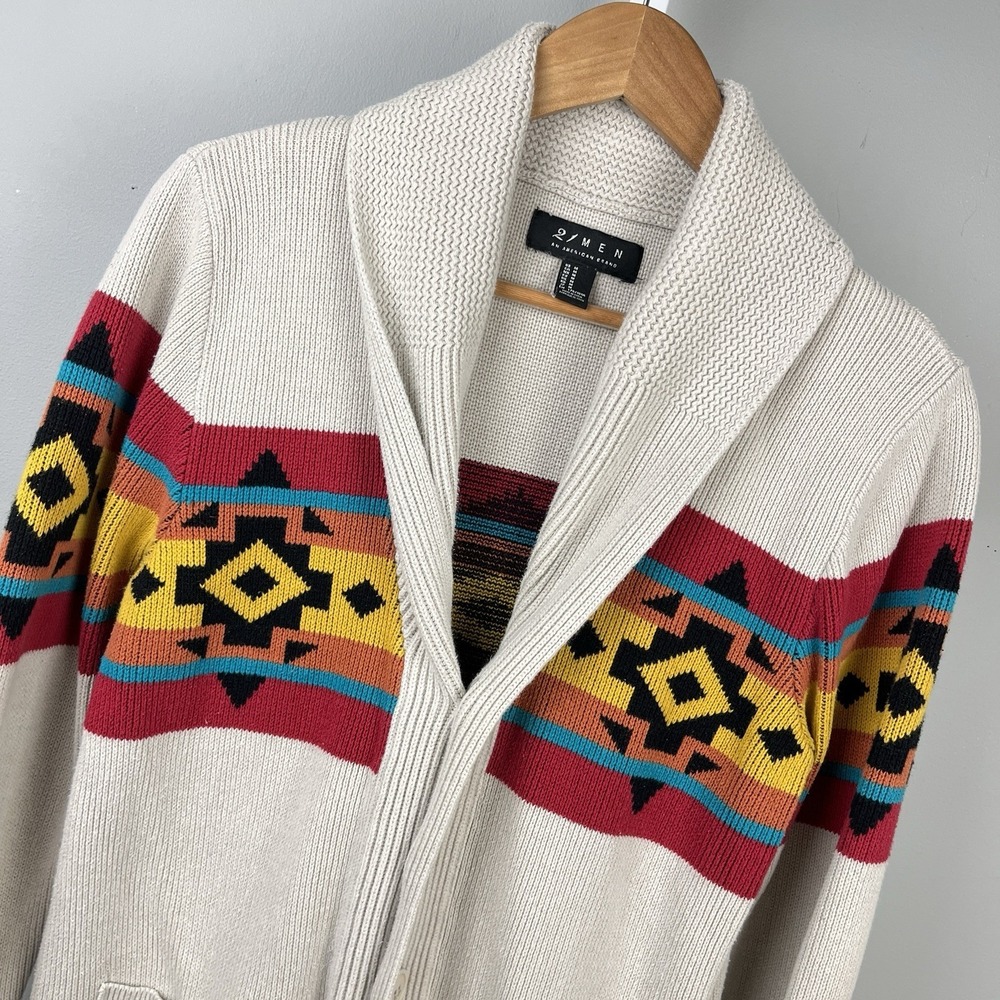 Forever 21 Men Aztec Cardigan Sweater Mens M Button Front Shawl Collar Western